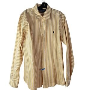 Ralph Lauren Yellow Striped Long Sleeve Dress Shirt XL Custom Fit Blue‎ Pony